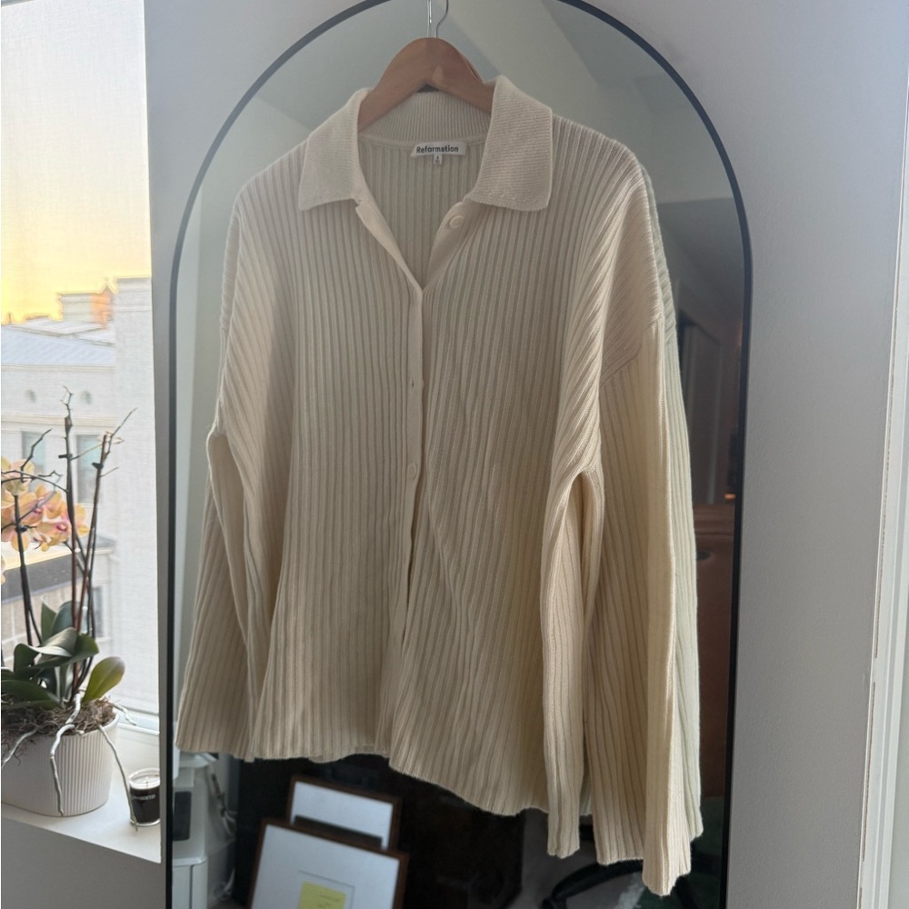 Reformation Fantino Rib-Knit Cashmere Cardigan Size Small